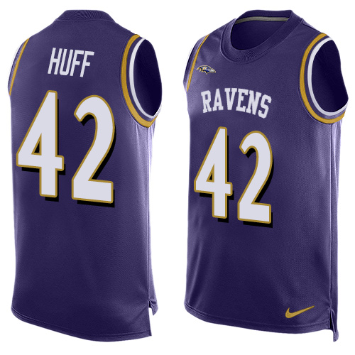 Men's Limited Marqueston Huff Nike Jersey Purple - #42 Player Name & Number Tank Top NFL Baltimore Ravens